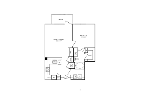 Floor plan for 1 bed, 1 bath, 804 sqft